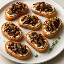 Appetizer: United States – Wild Mushroom and Thyme Crostini with Mascarpone
